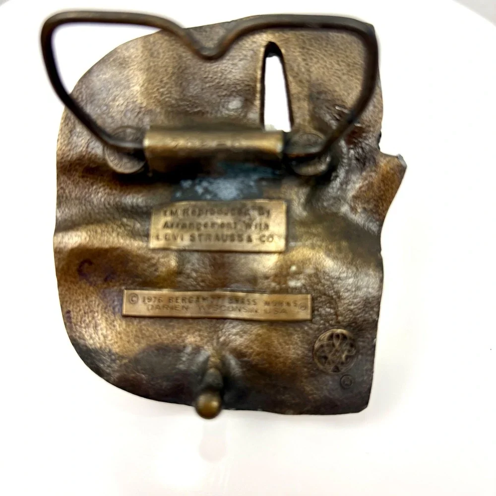 VTG Levi Strauss Bergamot Brass Works Belt Buckle 1976 Denim Jeans Zipper Bronze